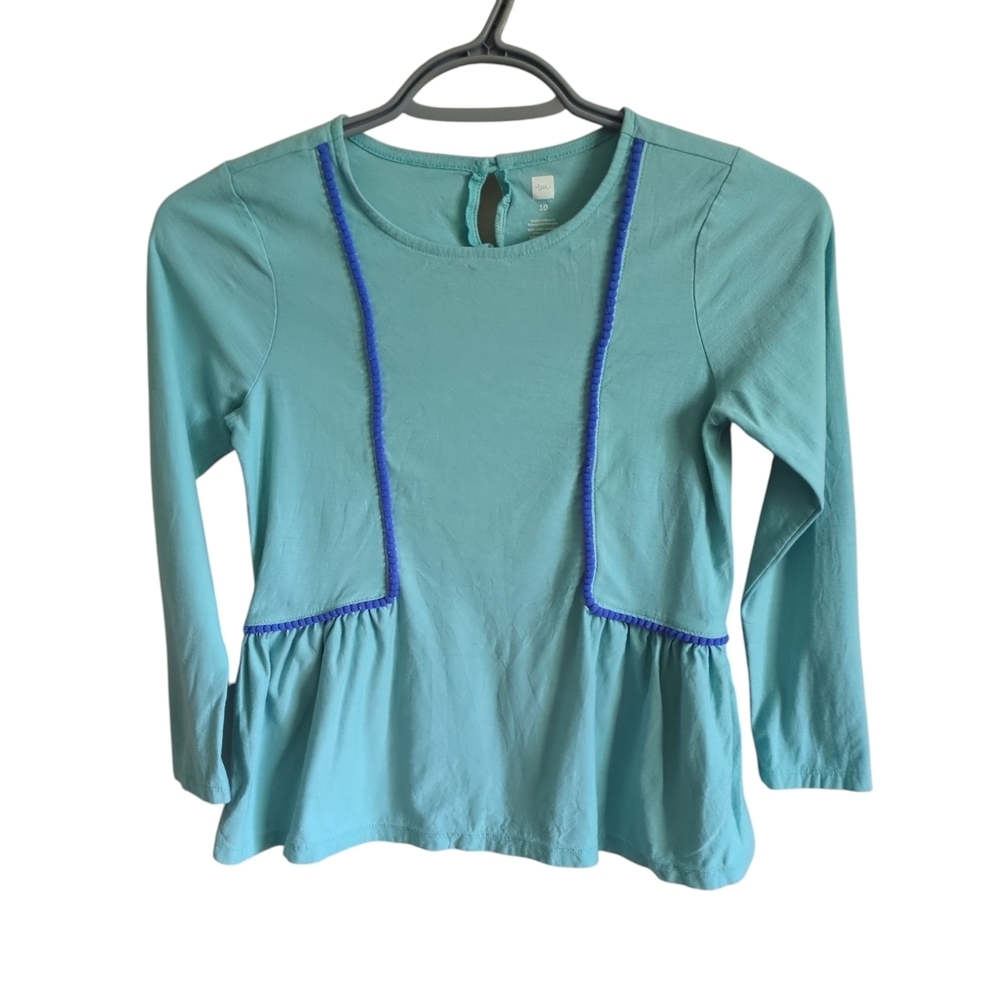 Tea Collection Pom Pom Knit Top Size 10 Long Sleeve Seafoam/Teal